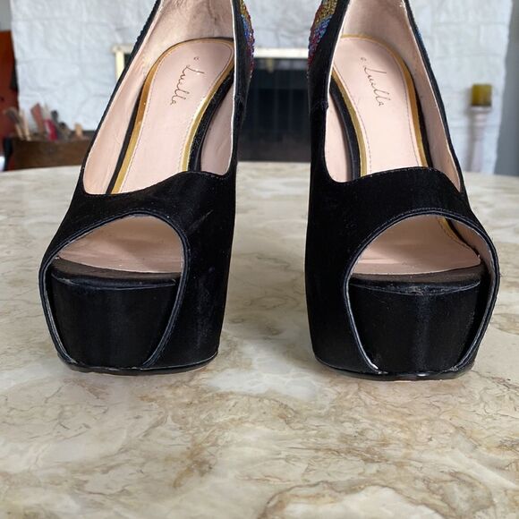 Luella Platform Stiletto Jewelled Peep Toe Party Heels - Picture 6 of 13